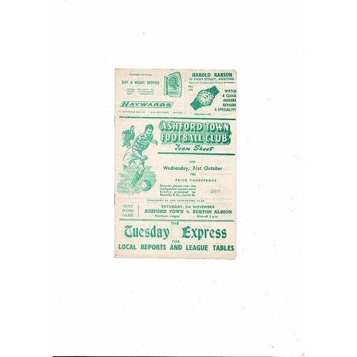 1962/63 Ashford Town v Folkestone Kent Senior Floodlit Cup Football Programme