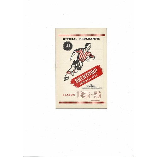 1955/56 Brentford v Walsall Football Programme