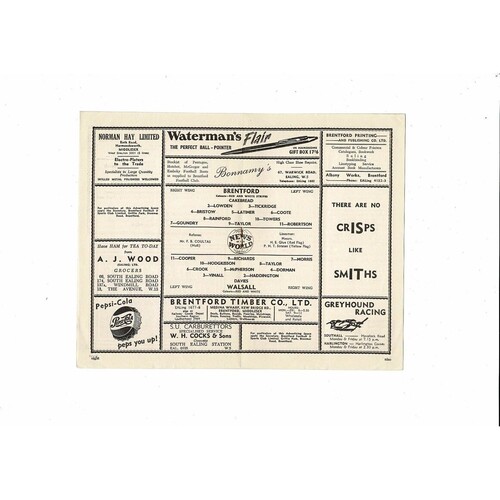 1955/56 Brentford v Walsall Football Programme