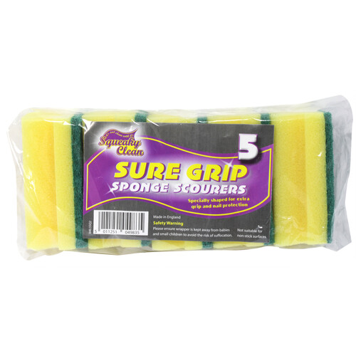 Squeaky Clean Hand Grip Sponge Scourer 5PK