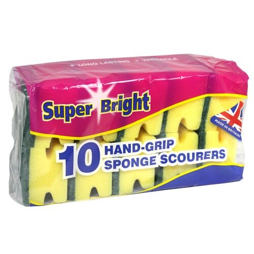 Superbright Hand Grip Sponge Scourers (Pack of 10) Yellow/Green