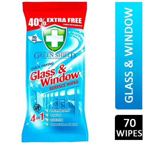 Green Shield Glass & Window Wipes 70pk