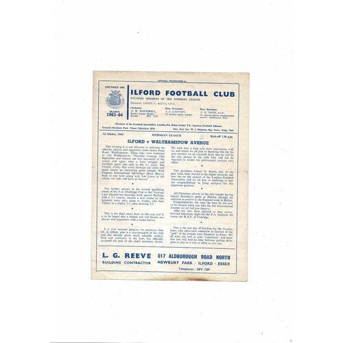 1963/64 Ilford v Walthamstow Avenue Isthmian League Football Programme