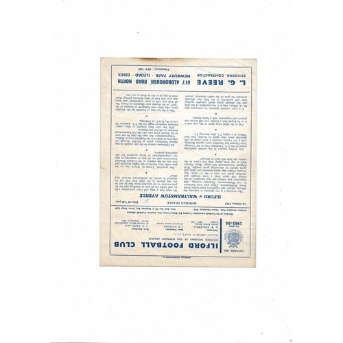 1963/64 Ilford v Walthamstow Avenue Isthmian League Football Programme