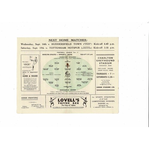 1949/50 Charlton Athletic v Newcastle United Football Programme