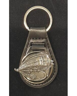 Pewter Disc with Animal/ Bird etc on Black leather key fob.