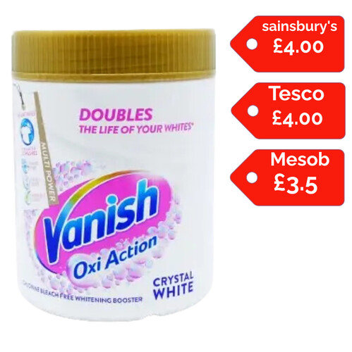 Vanish Oxi Action Fabric Stain Remover Powder Whites 470g