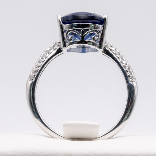 925 sterling silver ring set on blue and clear zirconia stones