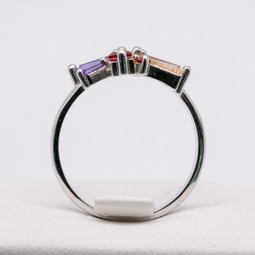 Flower Design Silver Ring with Multi coloured Zirconia Gem Stones