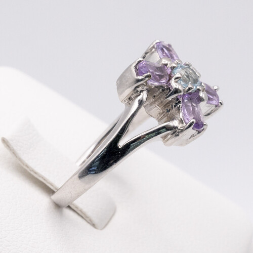 925 Sterling Silver Ring with Amethyst and Aquamarine Gem Stones