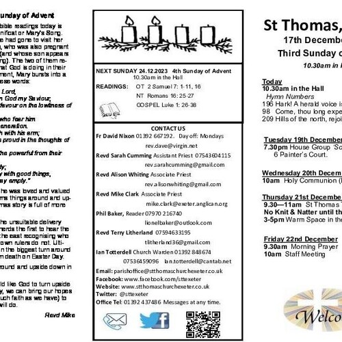 Pew Sheet | The Parish of St Thomas, Exeter