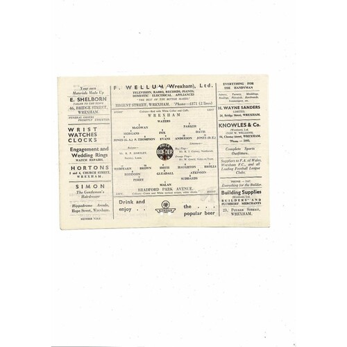 1956/57 Wrexham v Bradford Park Avenue Football Programme