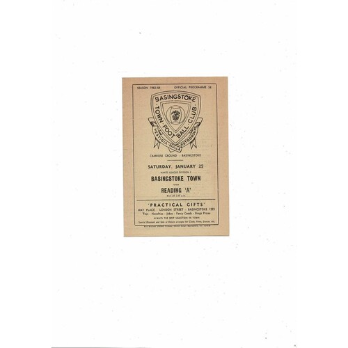 Basingstoke Town v Reading 'A' Hants League Football Programme 1963/64