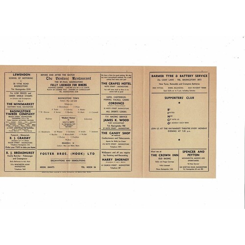 Basingstoke Town v Reading 'A' Hants League Football Programme 1963/64