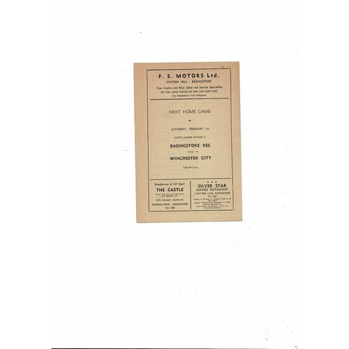 Basingstoke Town v Reading 'A' Hants League Football Programme 1963/64