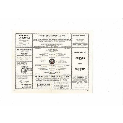 1957/58 Brentford v Newport County Football Programme