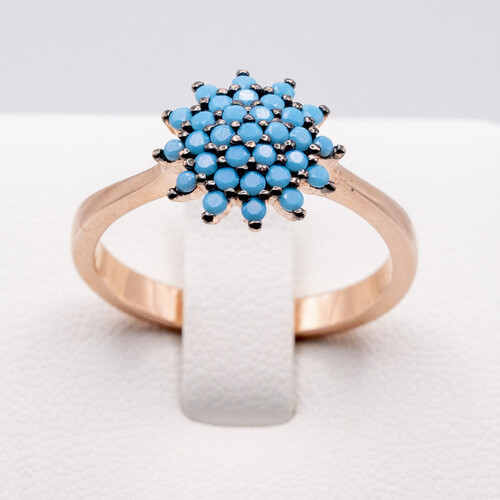 Blue Agate Set on Rose Gold Plated 925 Sterling Silver Ring