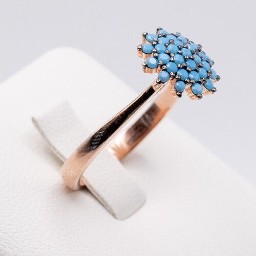 Blue Agate Set on Rose Gold Plated 925 Sterling Silver Ring