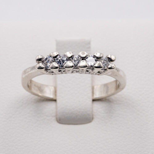 Rhodium plated 925 Sterling Silver Semi Eternity Style Ring with Zirconia Stones