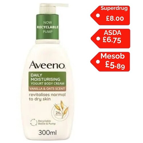 Aveeno Daily Moisturising Yogurt Body Cream, Vanilla & Oat Scent, 300ml