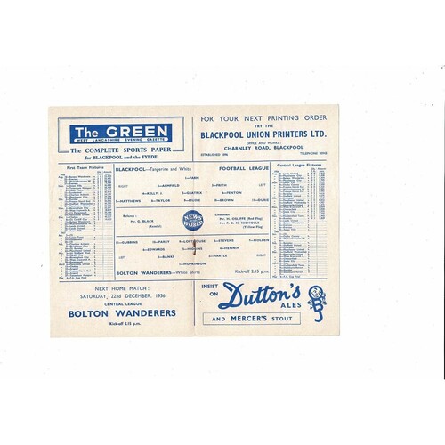 1956/57 Blackpool v Bolton Wanderers Football Programme