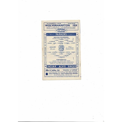 1954/55 Bolton Wanderers v Portsmouth Football Programme 6th Sept