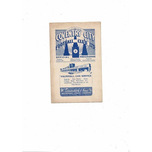 1949/50 Coventry City v Sheffield United Football Programme