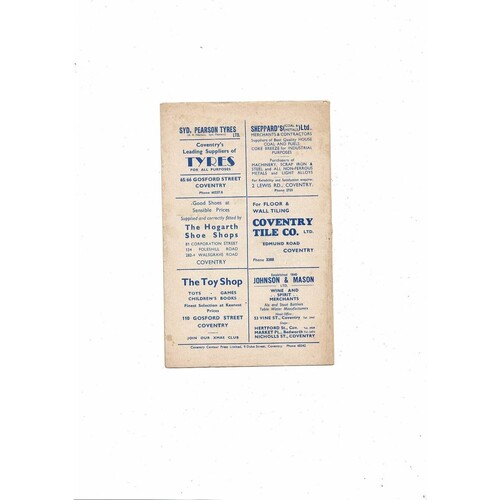1949/50 Coventry City v Sheffield United Football Programme