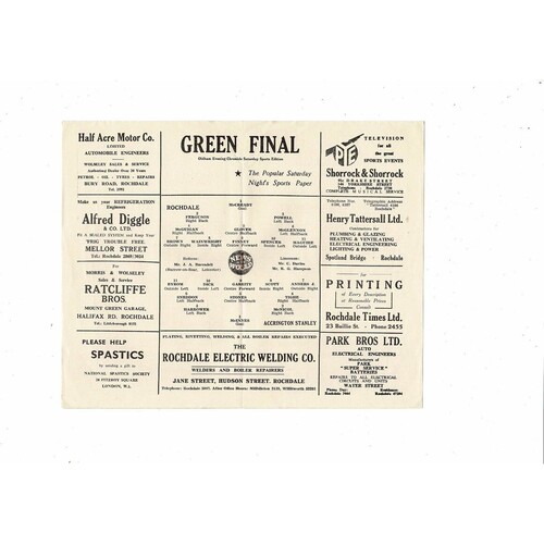 1958/59 Rochdale v Accrington Stanley Football Programme