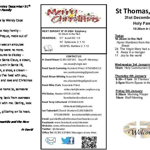 Pew Sheet | The Parish of St Thomas, Exeter