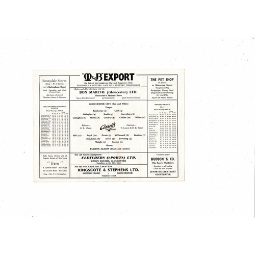 1958/59 Gloucester City v Burton Albion Southern League Cup Football Programme