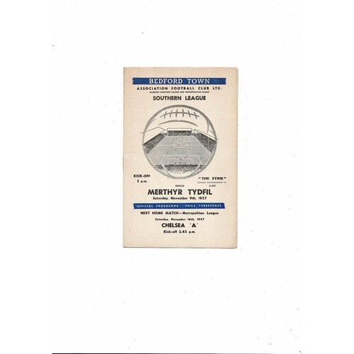1957/58 Bedford Town v Merthyr Tydfil Southern League Football Programme