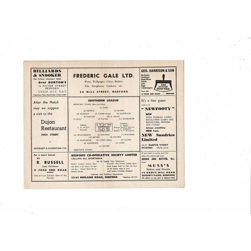 1957/58 Bedford Town v Merthyr Tydfil Southern League Football Programme