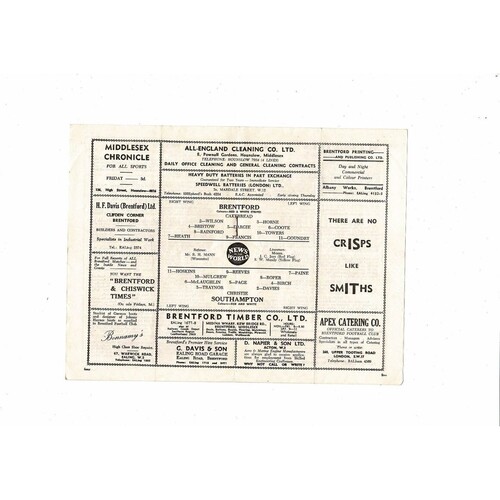 1957/58 Brentford v Southampton Football Programme