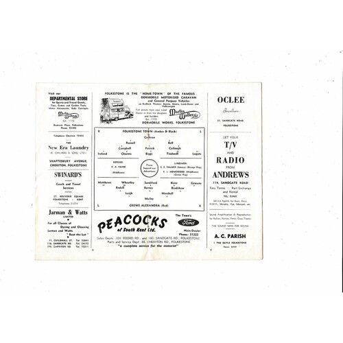 Folkestone v Crewe Alexandra FA Cup Football Programme 1965/66
