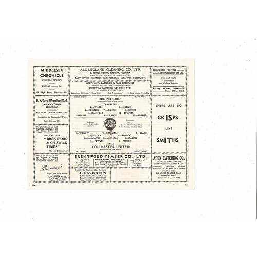 1958/59 Brentford v Colchester United Football Programme