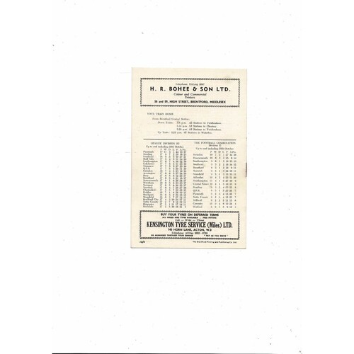 1958/59 Brentford v Colchester United Football Programme