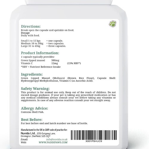 Green Lipped Mussel for Dogs - 90 Capsules  500mg