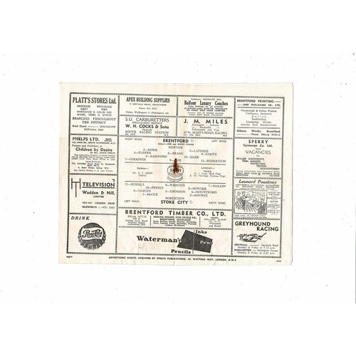 1953/54 Brentford v Stoke City Football Programme