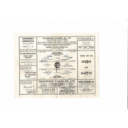1957/58 Brentford v Watford Football Programme