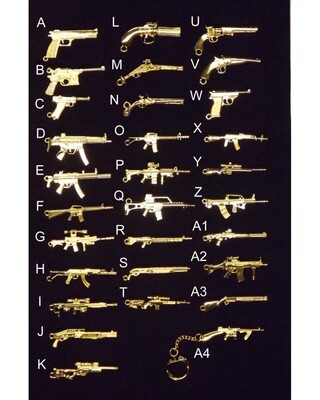English Pewter Gold Plated Miniature Gun/ Rifle Key Rings
