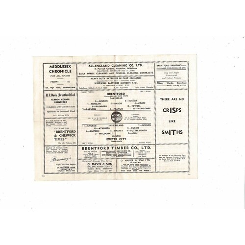 1957/58 Brentford v Exeter City Football Programme