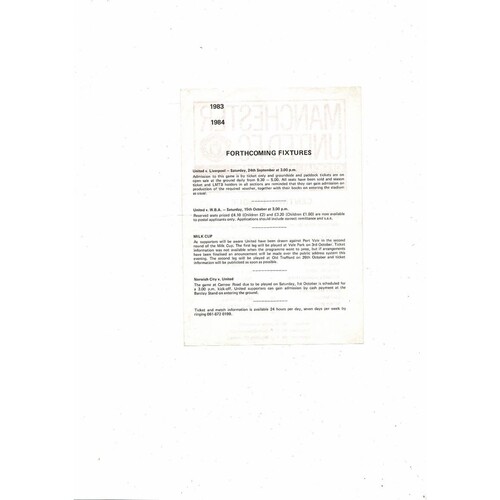 Manchester United v Bolton Wanderers Central League Football Programme 1983/84