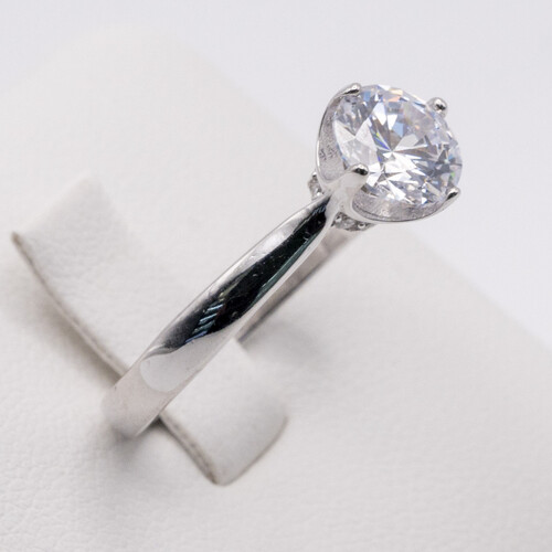 Solitaire Zirconia stone set on Rhodium plated 925 sterling silver ring