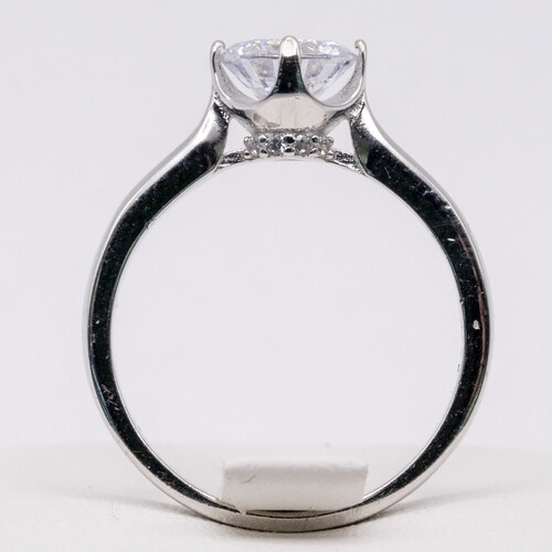 Solitaire Zirconia stone set on Rhodium plated 925 sterling silver ring