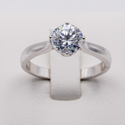 Solitaire Zirconia stone set on Rhodium plated 925 sterling silver ring