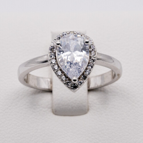 Almond cut zirconia bordered with multi paved stones