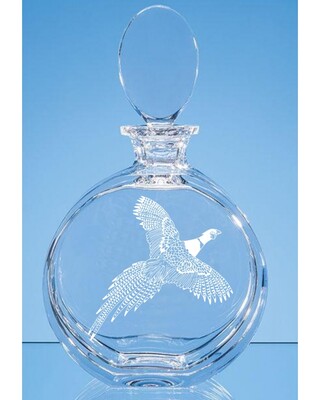 Round Crystal Decanter with engraved Flying Pheasant