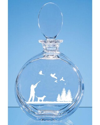 Round Crystal Decanter with engraved Shooting Scene