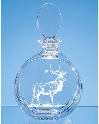 Round Crystal Decanter with engraved Red Deer